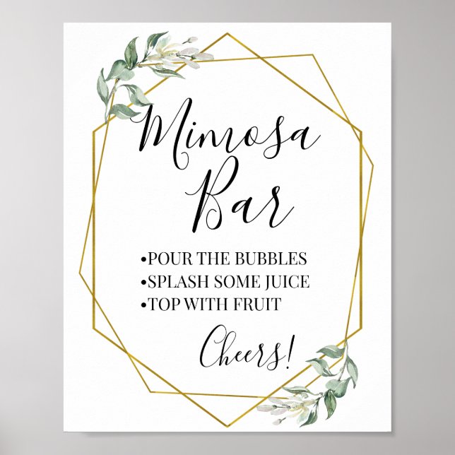 Mimosa bar bröllopsdusch grönska guld poster (Framsidan)