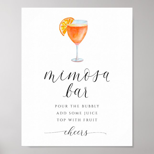 Mimosa Bar Bröllopsduschskylt Vattenfärg Poster (Framsidan)
