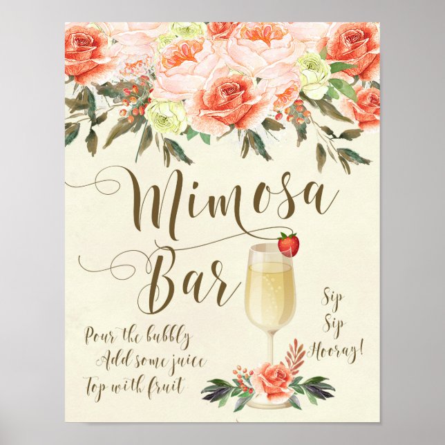 Mimosa Bar Bröllopsskylt persiko blomster Poster (Framsidan)