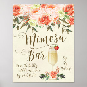 Mimosa Bar Bröllopsskylt persikofärgade blommor Poster