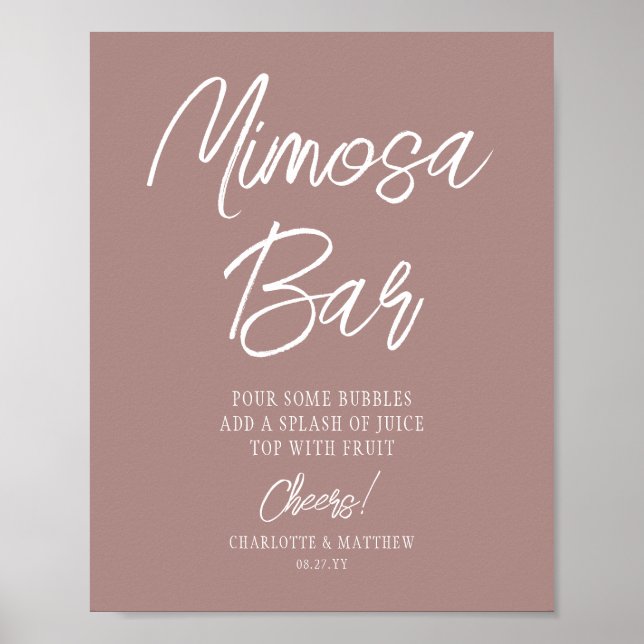 Mimosa Bar Cheers Modern Script Rosa Guld Poster (Framsidan)