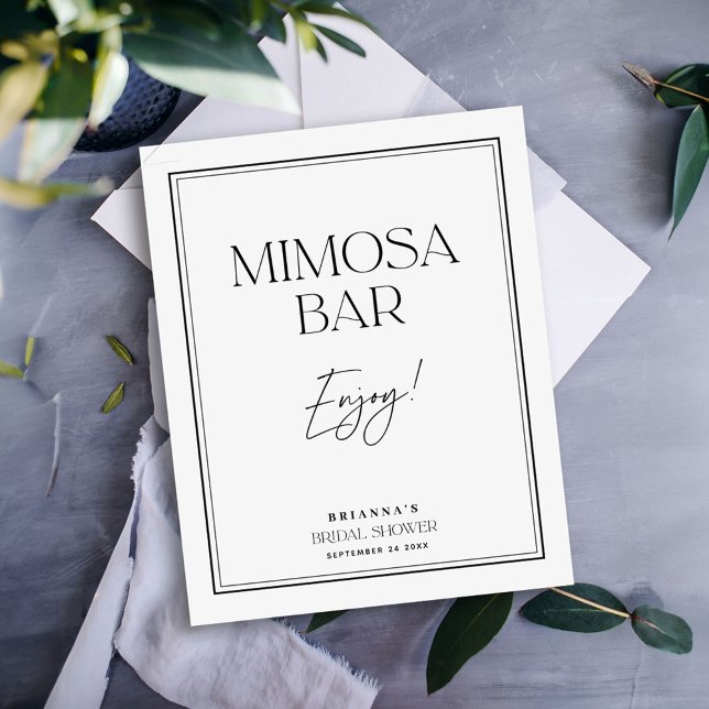 Mimosa Bar Elegant Svart & Vitt Bröllopsfirande Poster (Skapare uppladdad)