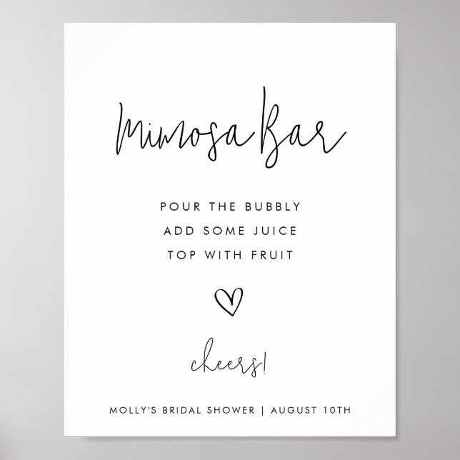 Mimosa Bar Minimalistisk Svart och Vit Dusch Poster (Framsidan)