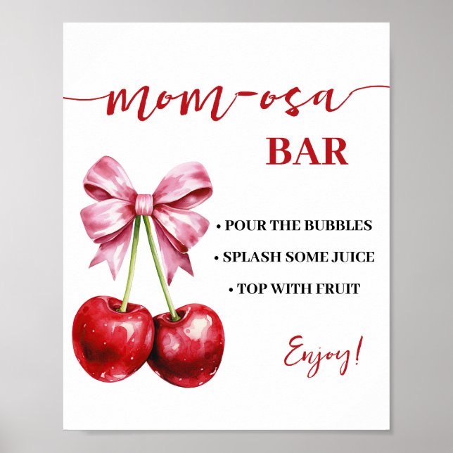 Mimosa Bar Momosa Bar Cherry Coquette Baby Shower Poster (Framsidan)