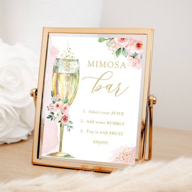 Mimosa Bar, Rosa och Guld Blommor & Glas, Dusch Poster (Skapare uppladdad)
