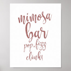Mimosa Bar Rose Gold Glitter 8x10 Bröllopsskylt Poster