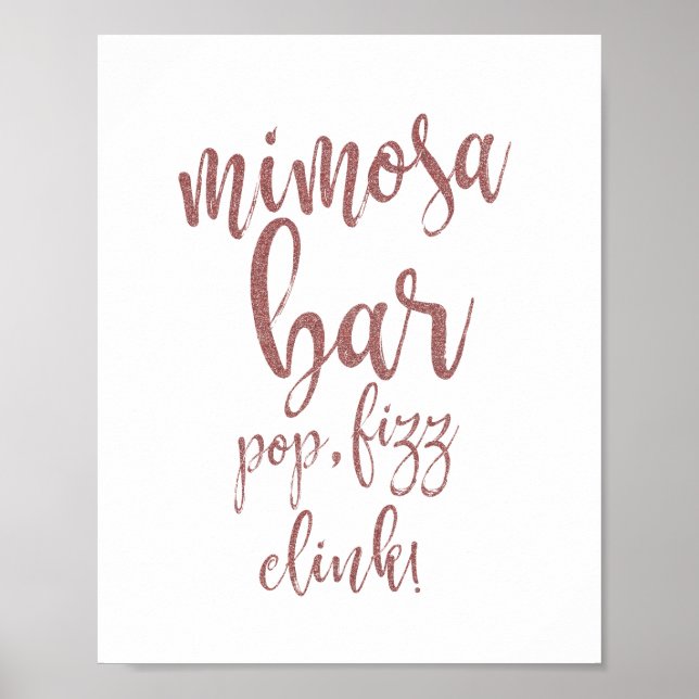 Mimosa Bar Rose Gold Glitter 8x10 Bröllopsskylt Poster (Framsidan)