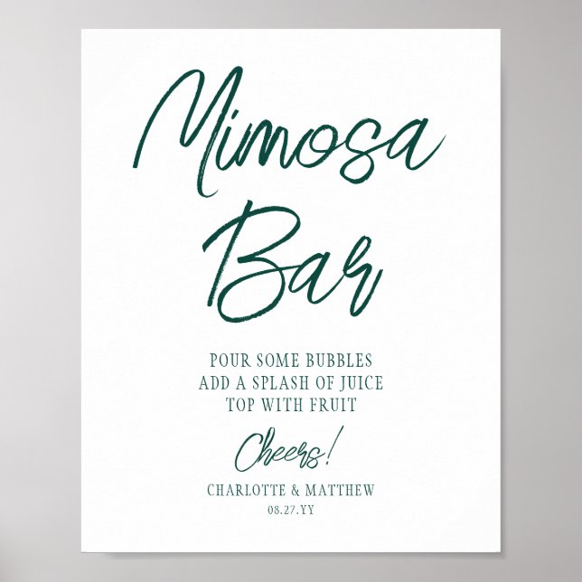 Mimosa Bar Skål Modern smaragdgrön skrivstil Poster (Framsidan)