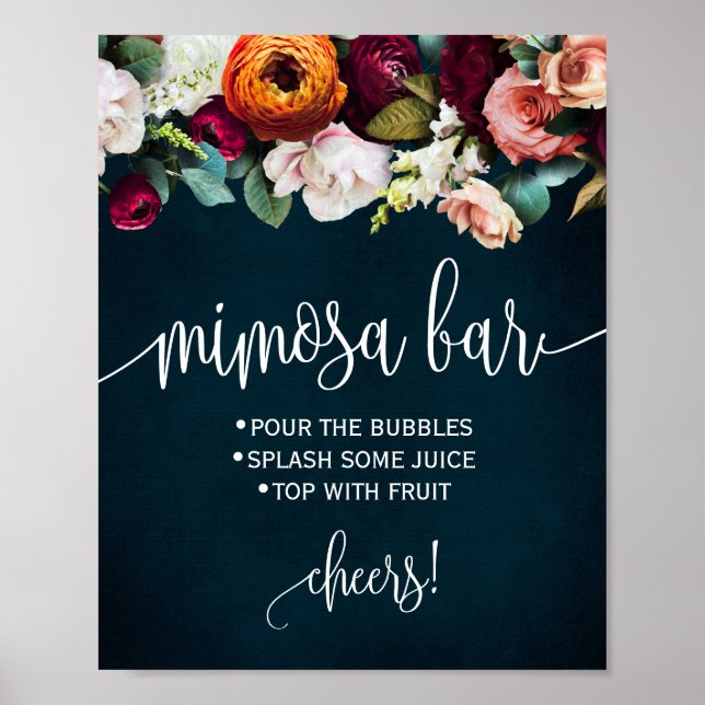 Mimosa Bar skylt Vin Navy Bröllop Brud Shower (Framsidan)