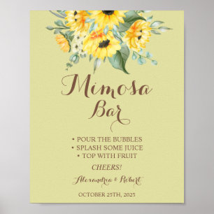 Mimosa Bar Solros Greenery Bröllopsskylt Poster
