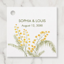 Mimosa-blommor romantisk bröllop gåvor etiketter