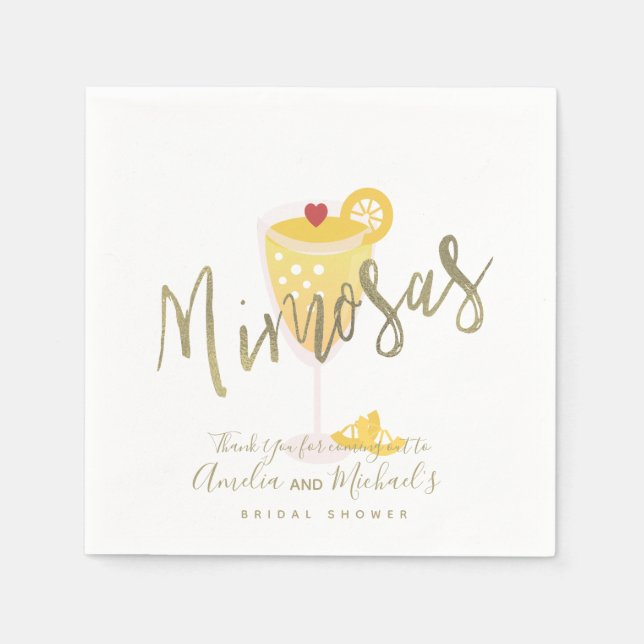 Mimosa  Bröllopsdusch Tack Guld  Gul   Pappersservett (Framsidan)