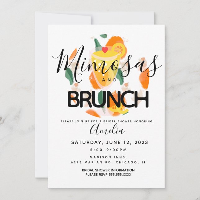 Mimosa Brunch Handritad Bröllopsdusch-inbjudan Inbjudningar (Framsida)