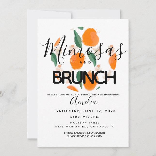 Mimosa Brunch Handritad Bröllopsdusch-inbjudan Inbjudningar (Framsida)