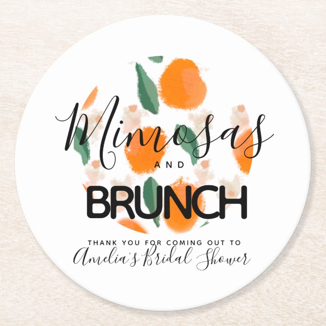 Mimosa Brunch Handritad  Bröllopsdusch    Underlägg Papper Rund (Framsidan)