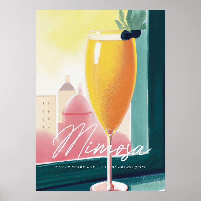 Mimosa Cocktail Morgon Sunrise Retro Poster (Framsidan)