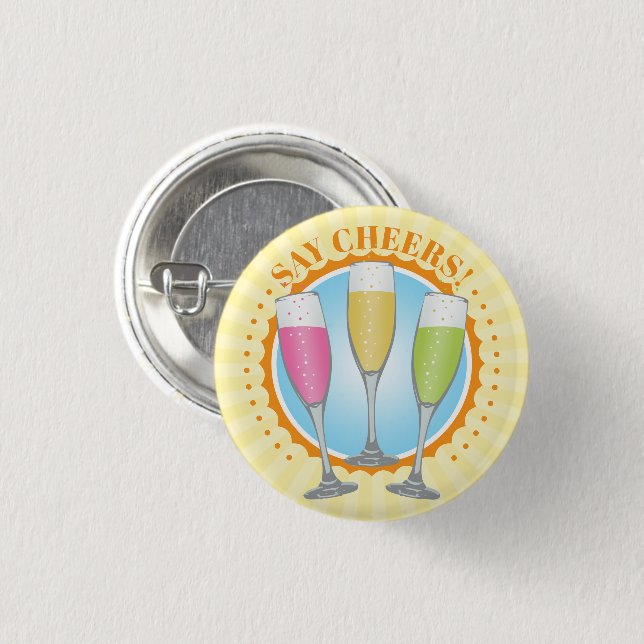 Mimosa Colorful Champagne Glass Button Knapp (Framsida & baksida)