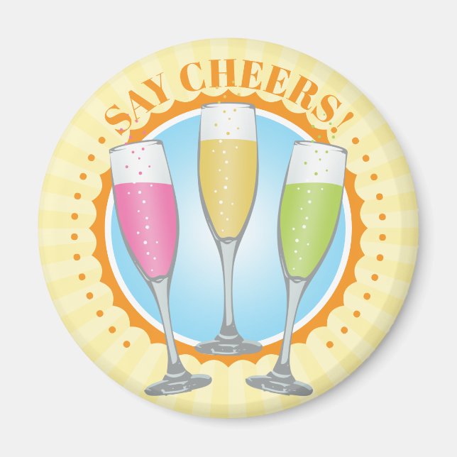 Mimosa Colorful Champagne Glass Magnet (Framsidan)