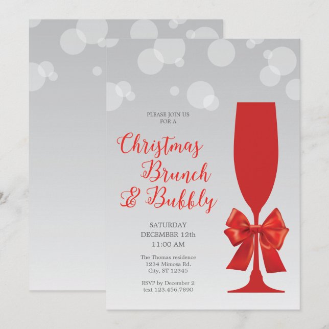 Mimosa Glass Christma Brunch och Bubbly-inbjudan Inbjudningar (Fram/baksida)