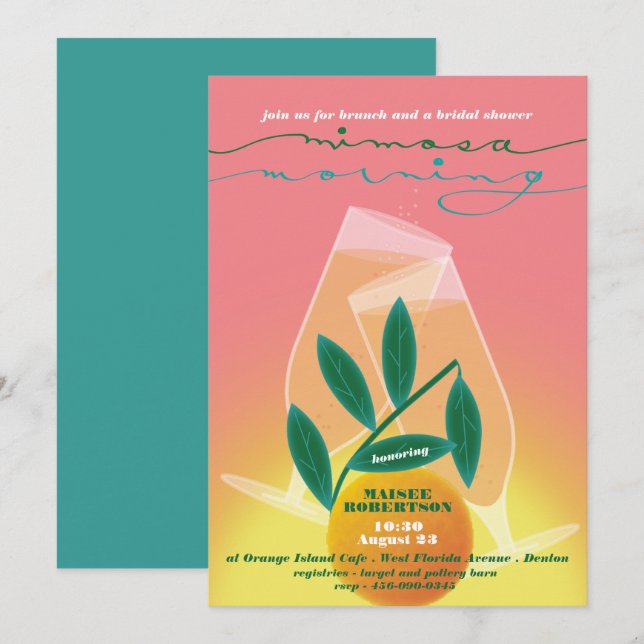 Mimosa God morgon Möhippa Brunch-inbjudan Inbjudningar (Fram/baksida)