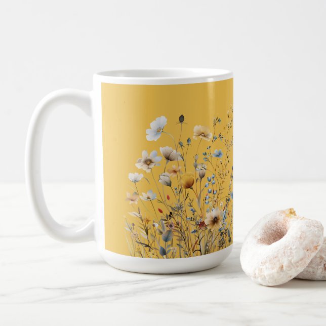 Mimosa Gult, sommartid, Blommigt Gräns Kaffemugg (Med munk)