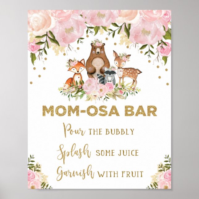 Mimosa Mamma-osa Pub Sign Girl Woodland Baby Showe Poster (Framsidan)