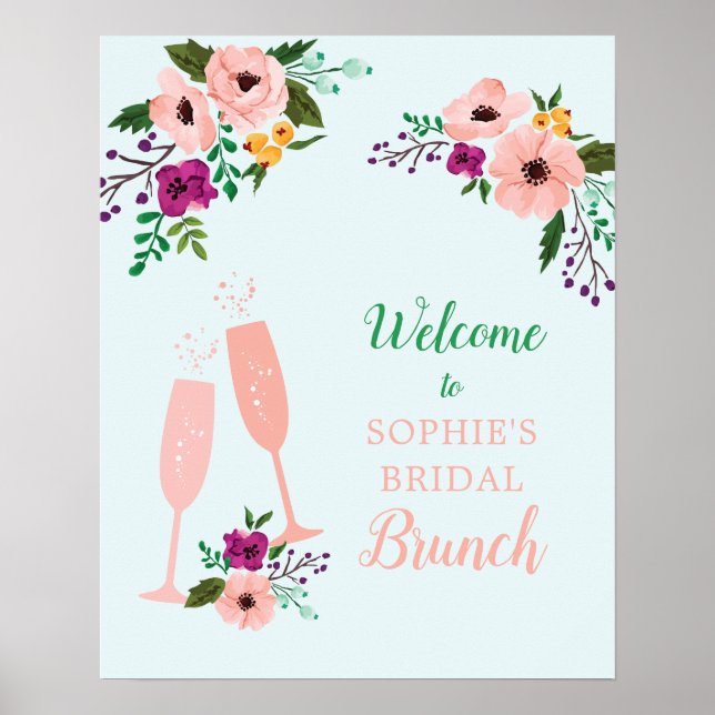 Mimosa och blommor Brunch och bubbel Bröllopsdusch Poster (Framsidan)