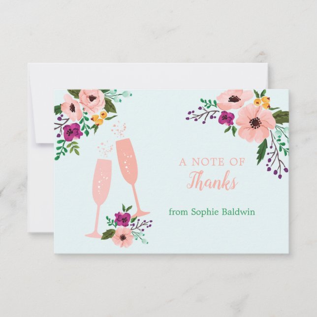 Mimosa och blommor Brunch och bubbel Bröllopsdusch Tack Kort (Framsida)