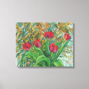 Mimosa och Tulips, Vår blommor, Blommigt Canvastryck