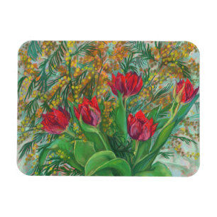 Mimosa och Tulips, Vår blommor, Blommigt Magnet