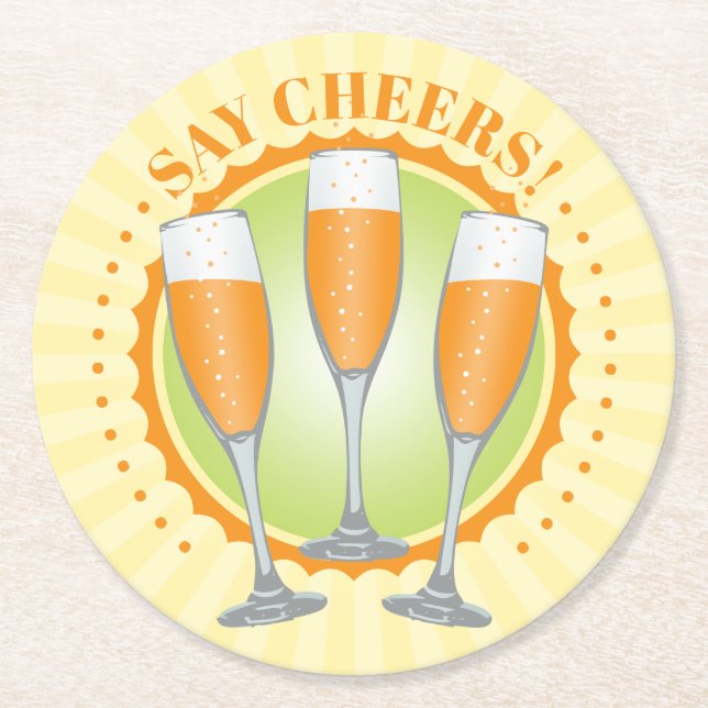 Mimosa Orange Champagne Glass Underlägg Papper Rund (Framsidan)