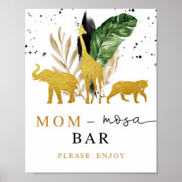 Mimosa Pub Baby Shower Sign Guld Safari Animals Poster