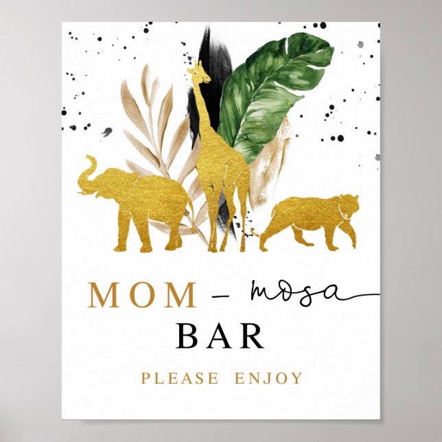 Mimosa Pub Baby Shower Sign Guld Safari Animals Poster (Framsidan)