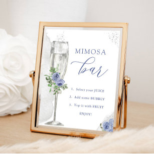 Mimosa Pub, Blue Silver Flowers & Glass, Shower Poster