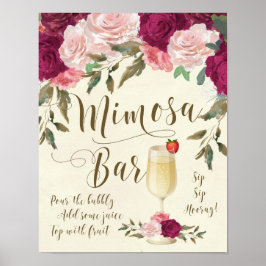 Mimosa Pub Bröllop Sign Burgundy Rosa Poster