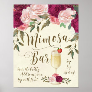Mimosa Pub Bröllop Sign Burgundy Rosa Poster