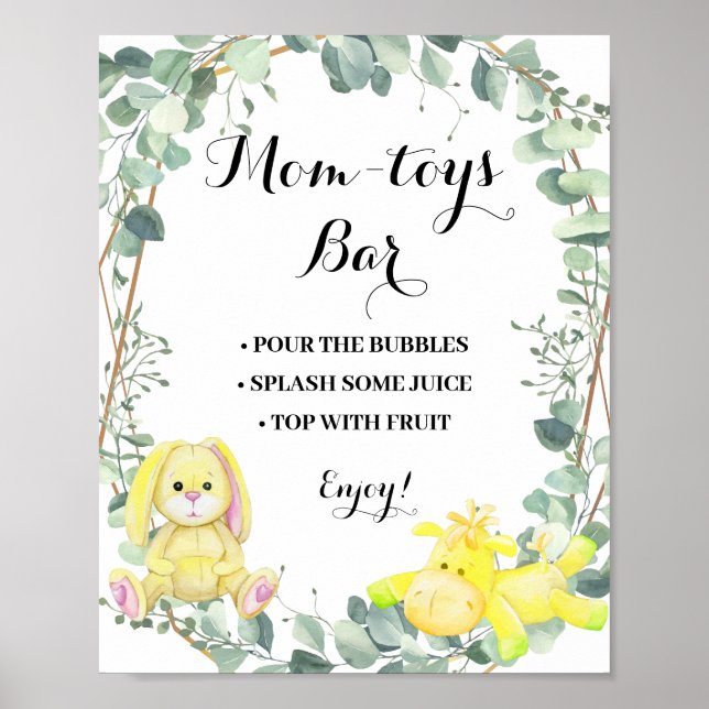 Mimosa Pub Momosa Pub Bear Greenery Baby Shower Poster (Framsidan)