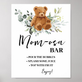 Mimosa Pub Momosa Pub Bear Greenery Baby Shower Poster