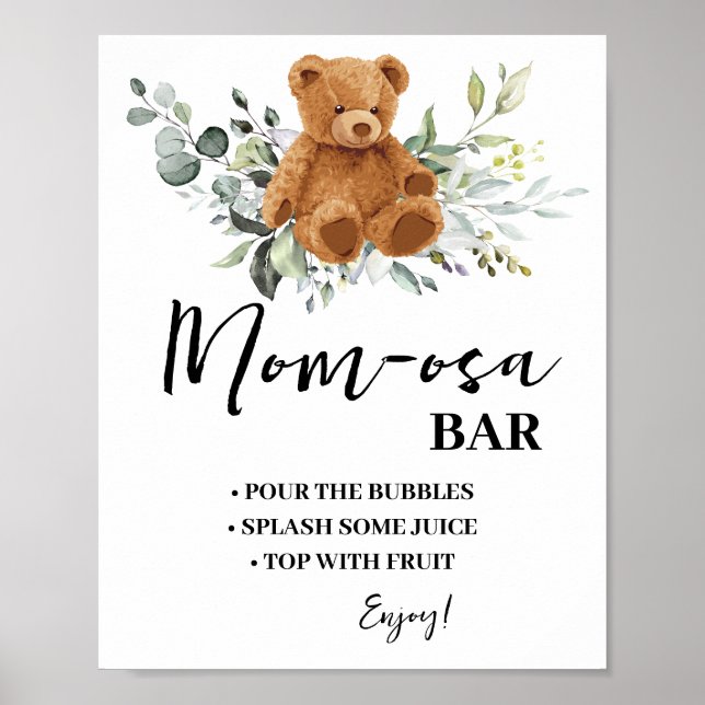 Mimosa Pub Momosa Pub Bear Greenery Baby Shower Poster (Framsidan)