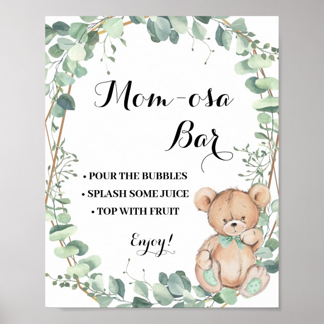 Mimosa Pub Momosa Pub Bear Greenery Baby Shower Poster (Framsidan)