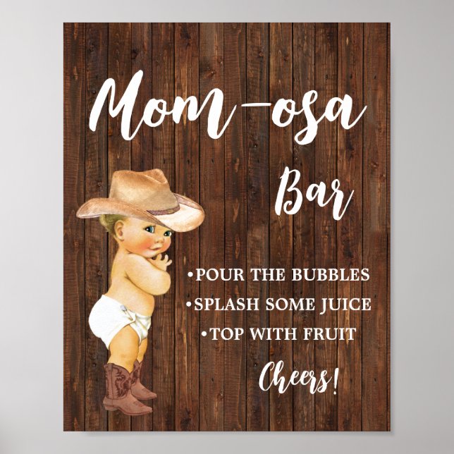 Mimosa Pub Momosa Pub Cowboy Baby Shower Sign Poster (Framsidan)