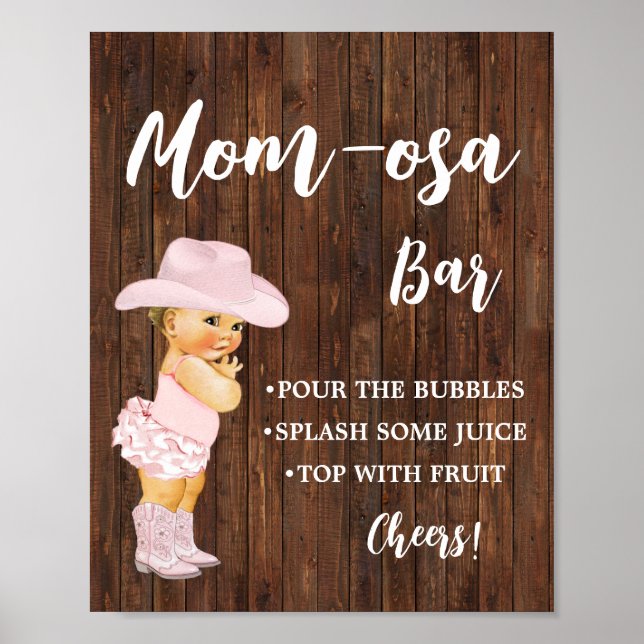 Mimosa Pub Momosa Pub Cowgirl Baby Shower Sign Poster (Framsidan)