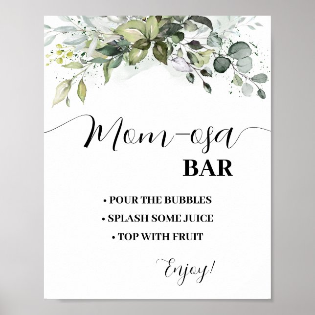 Mimosa Pub Momosa Pub Greenery Baby Shower Sign Poster (Framsidan)