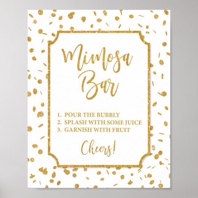 Mimosa Pub Party eller Shower Sign Guld Confetti Poster (Framsidan)
