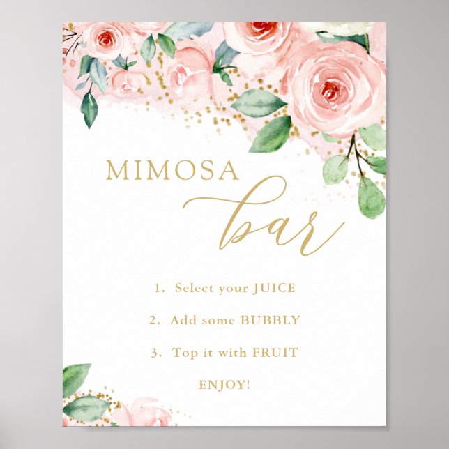Mimosa Pub, Rosa och Guld Blommigt Möhippa Poster (Framsidan)
