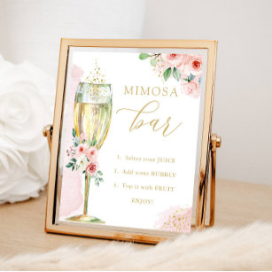 Mimosa Pub, Rosa och Guld Flowers & Glass, Shower Poster