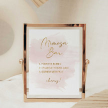 Mimosa Pub Shower Sign Watercolor  & Guld