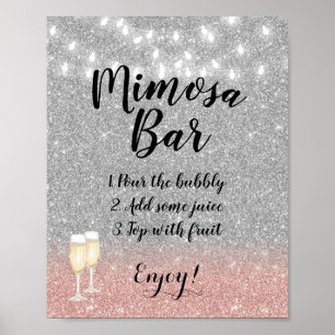 Mimosa Pub Sign   Den moderna Silver Ro Guld Glitt Poster
