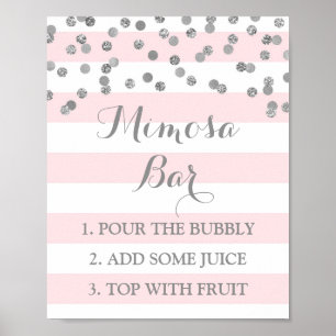 Mimosa Pub Sign Rosa Rand Silver Konfetti Poster