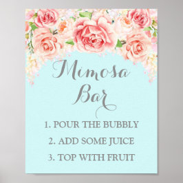 Mimosa Pub Sign Rosa Watercolor Flowers Blue Poster
